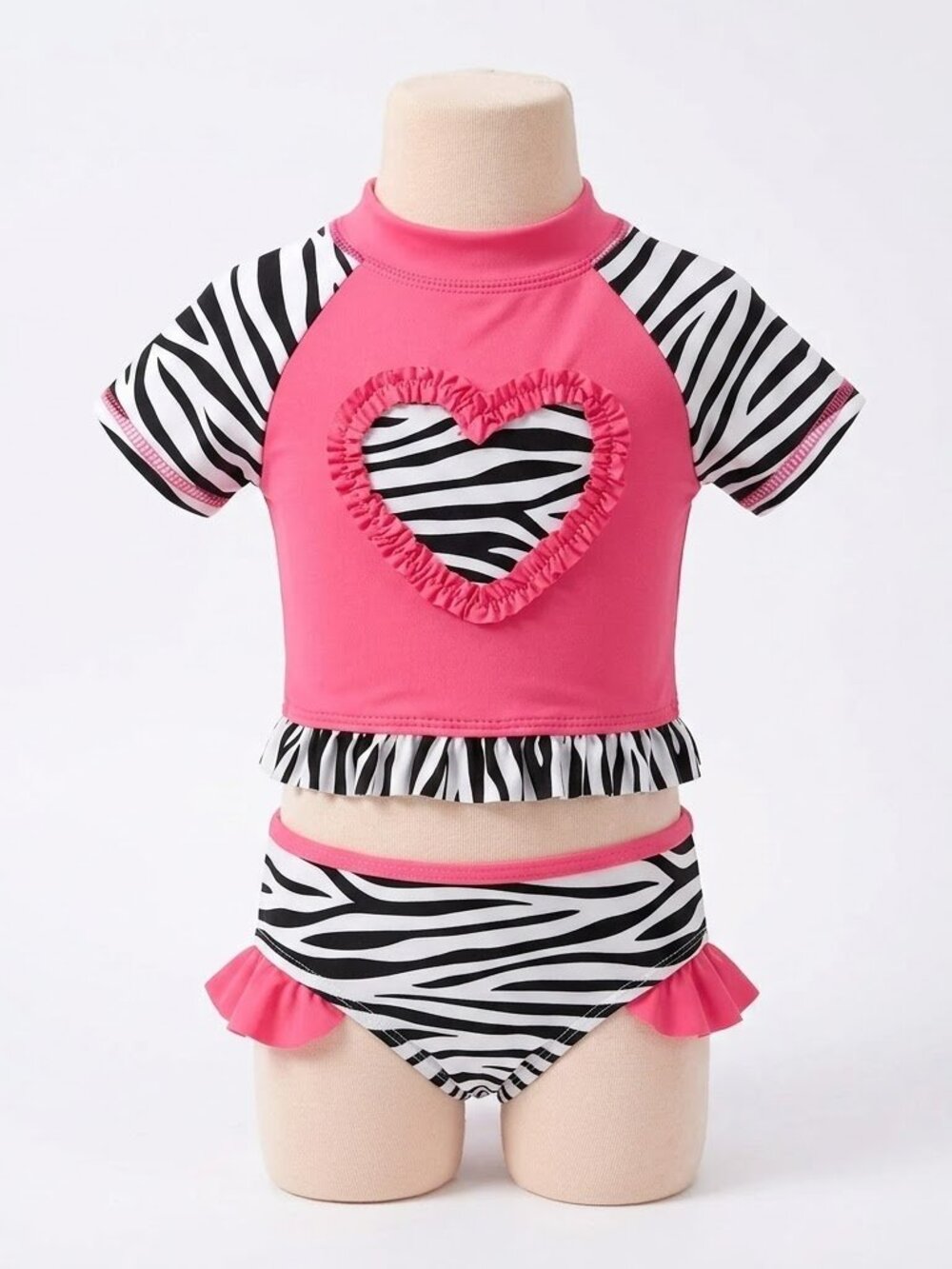 NEW Wippette 2 Piece Zebra Heart Print short Sleeve Rash Guard Swim Top Swimsuit
